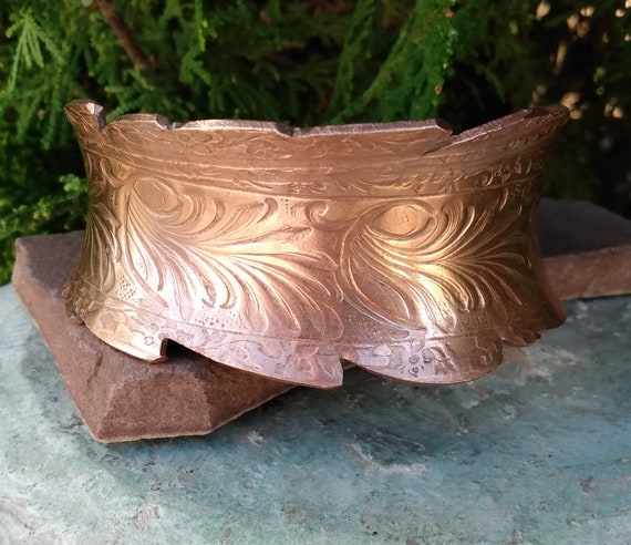 Copper Feather Cuff Bracelet, Heavy Weight Almost… - image 5