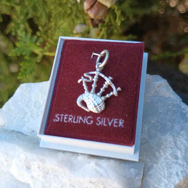 Bagpipes 925 Charm, Sterling Silver, 3D, Original Box, Scottish, Scotland Music, Bracelet Supply, Jewelry Making Pendant, Musical Instrument