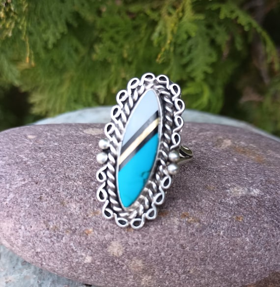 Jimmy Mason Vintage Native American Navajo Turquoise Inlay Sterling Silver Bracelet Jimmy Mason Vintage Native American Navajo Turquoise Inlay Sterling Silver Bracelet