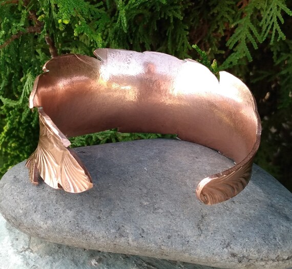 Copper Feather Cuff Bracelet, Heavy Weight Almost… - image 7
