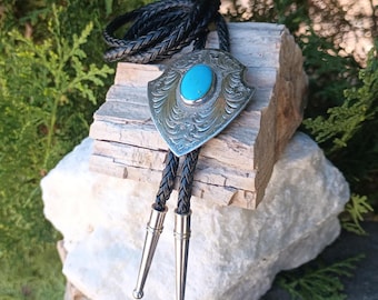 Sterling Silver Turquoise Bolo Tie, Arrowhead, Native American Vintage Men's 925 Jewelry, Father's Day
