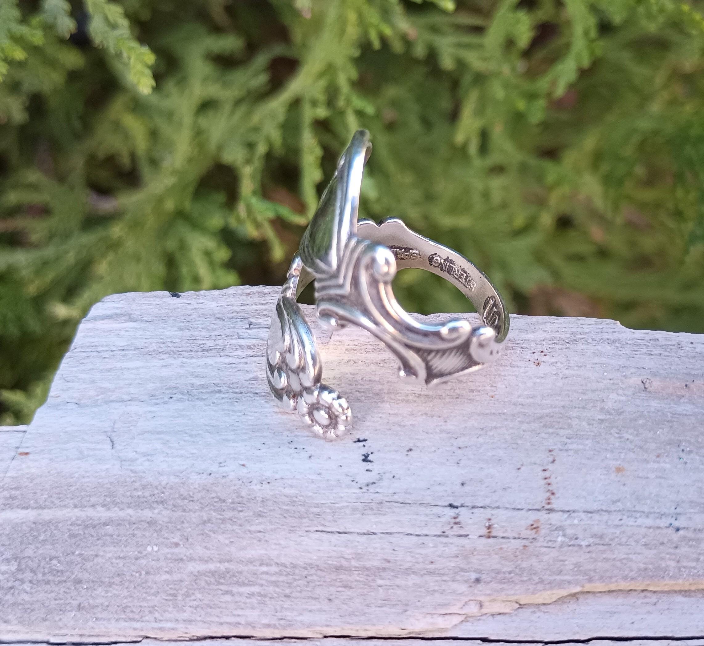 AVON Sterling Silver Spoon Bypass Ring, Treasured Hearts, Double