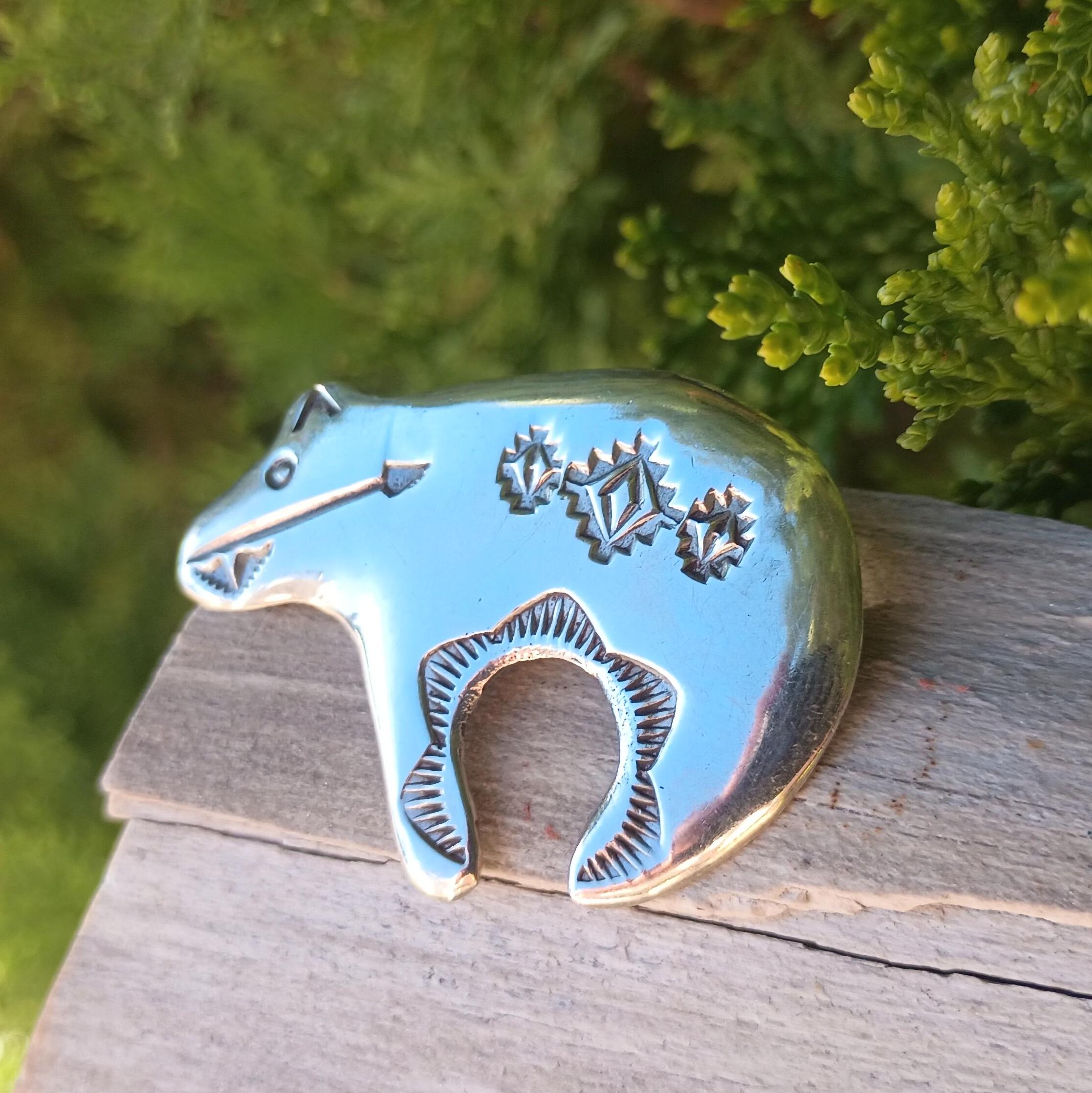 ALFRED MARTINEZ Navajo Sterling Silver Native American Bear Brooch