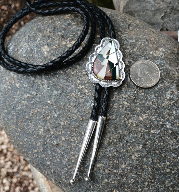 Sterling Silver Inlaid Bolo Tie, Native American,… - image 7