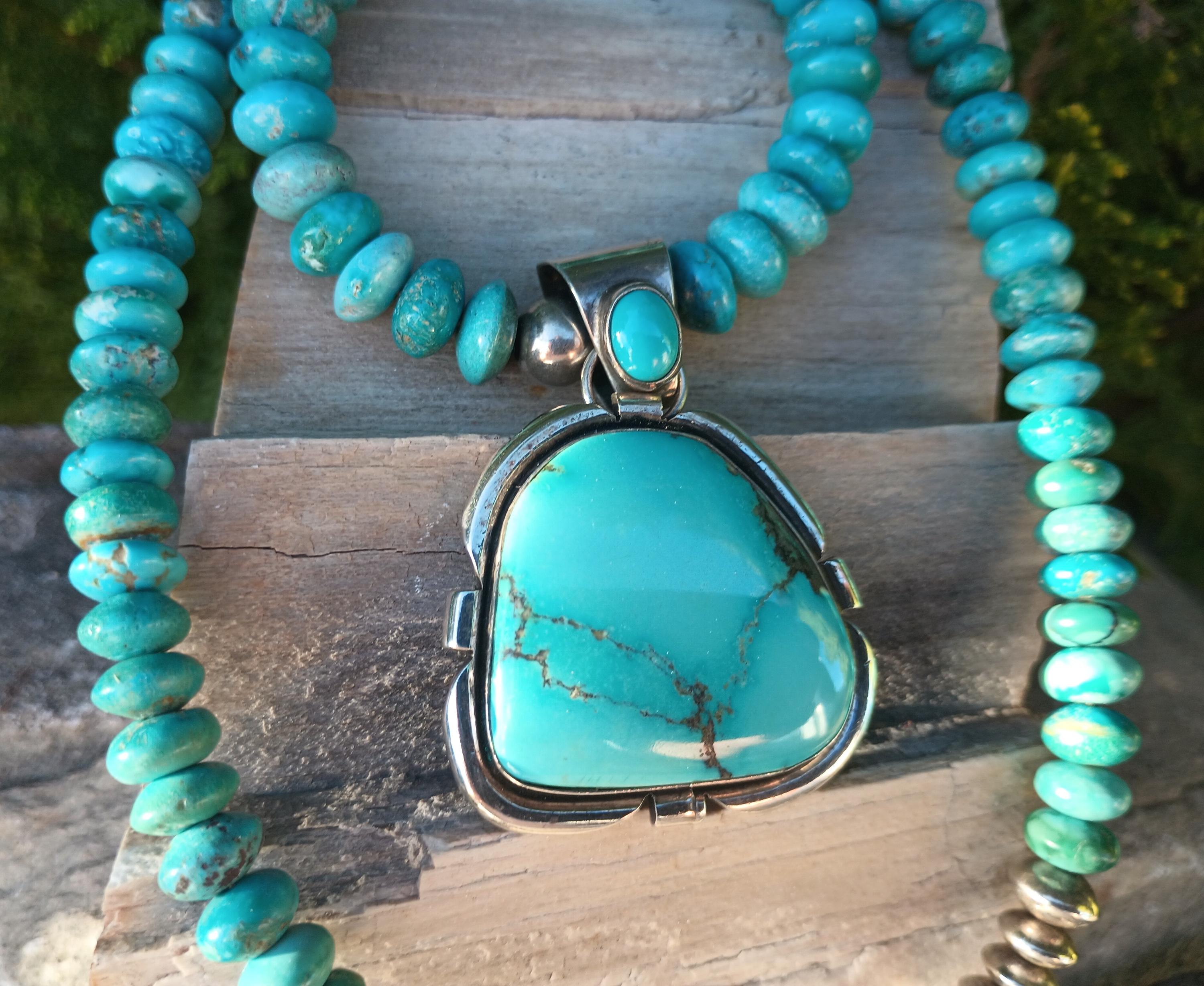 CECIL SANDERS Sterling Silver Turquoise Pendant & Beaded Turquoise