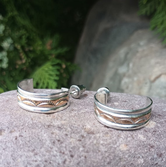 E Sterling Silver Earrings, 12K GF, Gold Filled, Vintage Navajo 