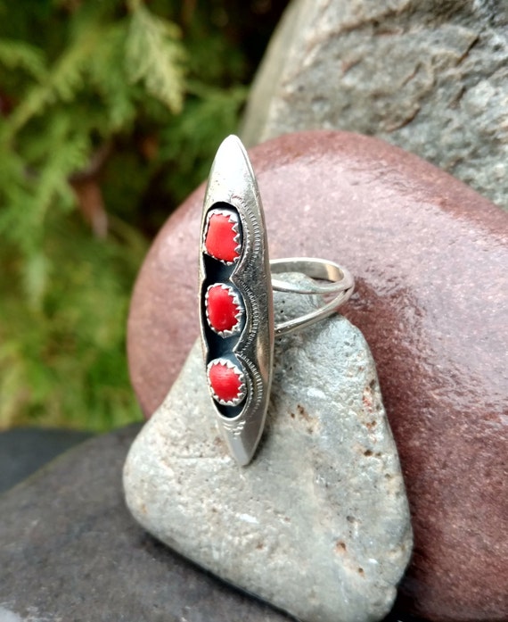 Awesome Native American Navajo Signed Coral Sterling Silver Track Shadowbox Bracelet Awesome Native American Navajo Signed Coral Sterling Silver Track Shadowbox Bracelet