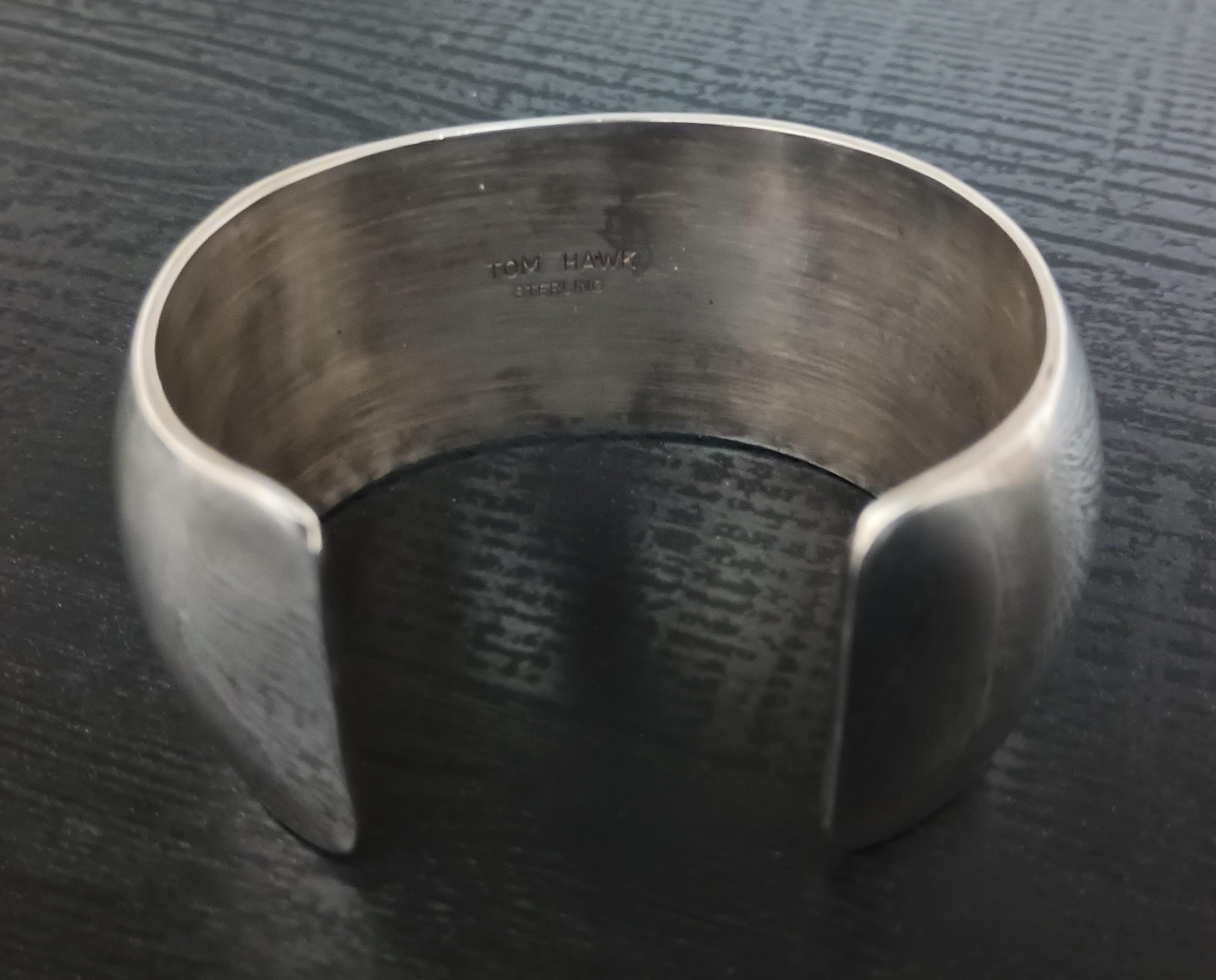 TOM HAWK Sterling Silver Cuff Bracelet, Signed Navajo Artisan