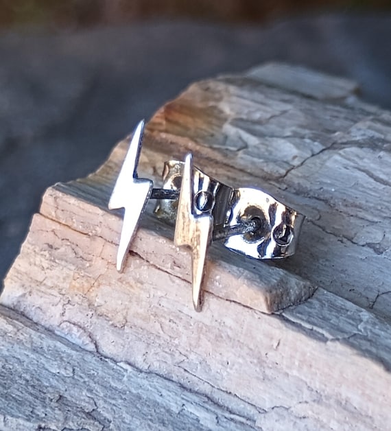 Lightning Bolt Sterling Silver Stud Earrings, Vin… - image 1