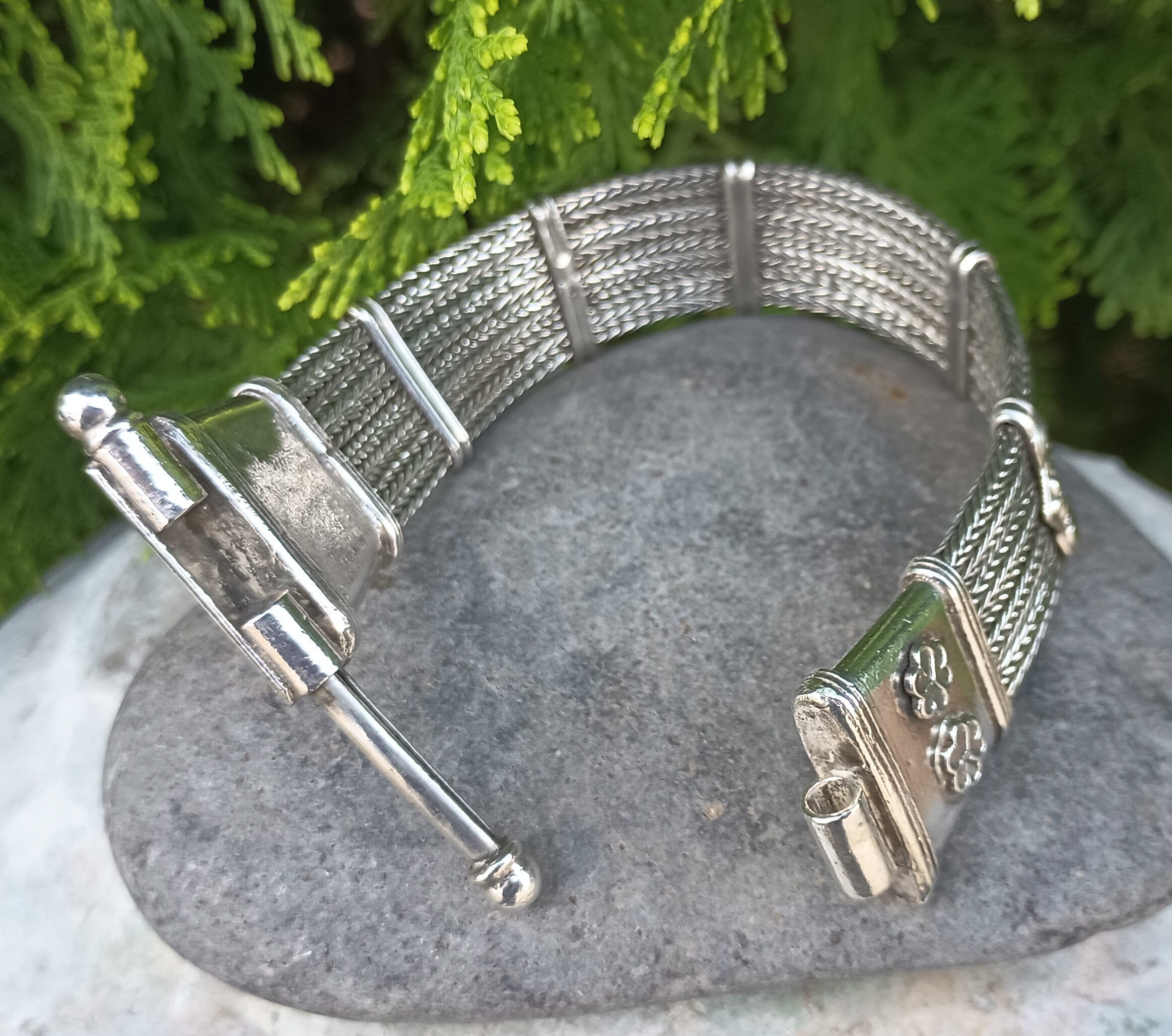 RA Silver Rajasthani Indian Bracelet, Signed RA, Vintage 800