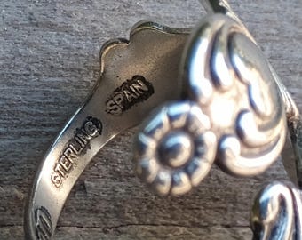 AVON Sterling Silver Spoon Bypass Ring, Treasured Hearts, Double