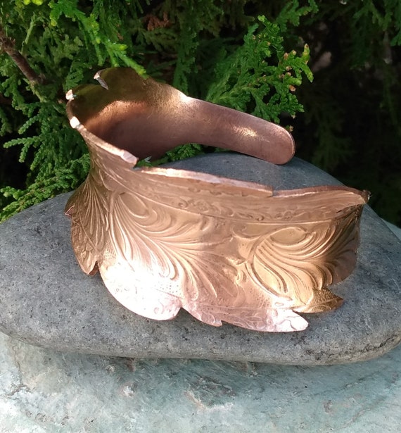 Copper Feather Cuff Bracelet, Heavy Weight Almost… - image 4