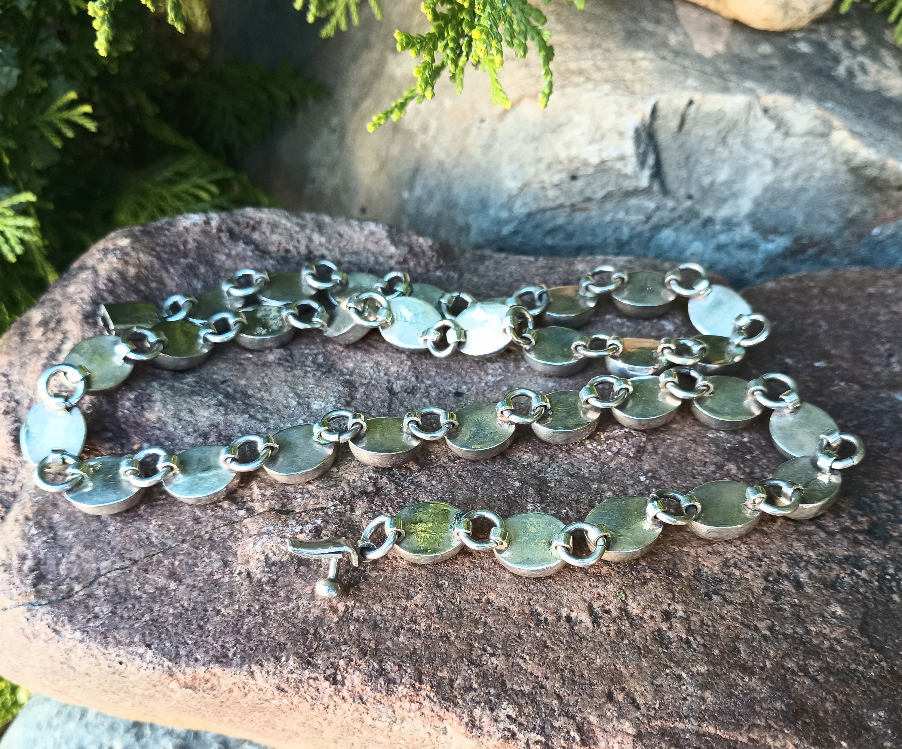 Malachite Sterling Silver Necklace, Mexico 925, Mexican