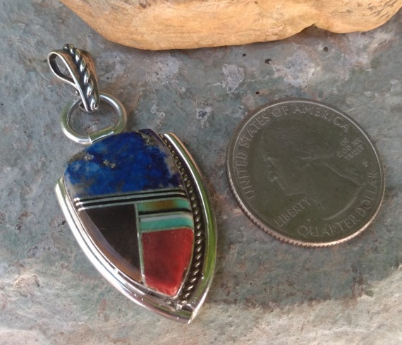 Sterling Silver Inlay Pendant, Native American, V… - image 8