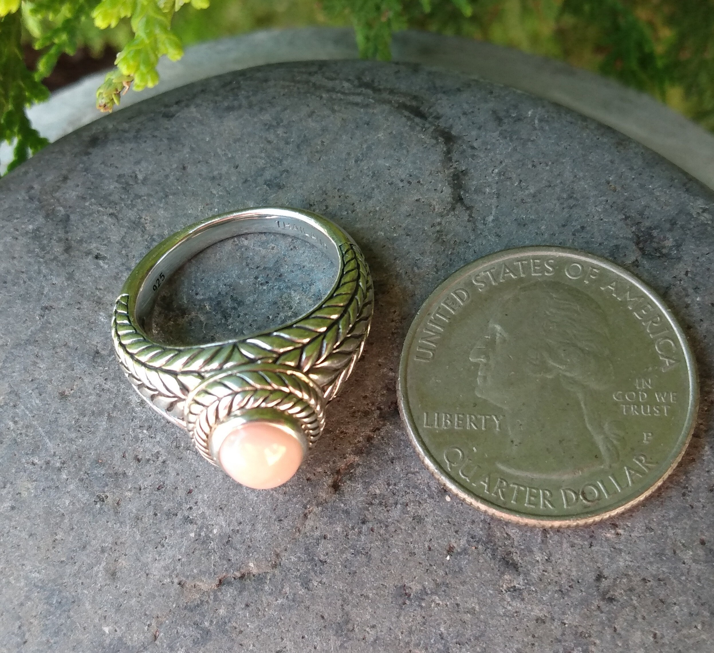 JAI Sterling Silver Ring, Pink Opal Stone, Vintage 925