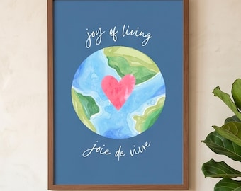 Aquarel aarde print, joie de vivre, Joy of Living muurkunst (digitale download)