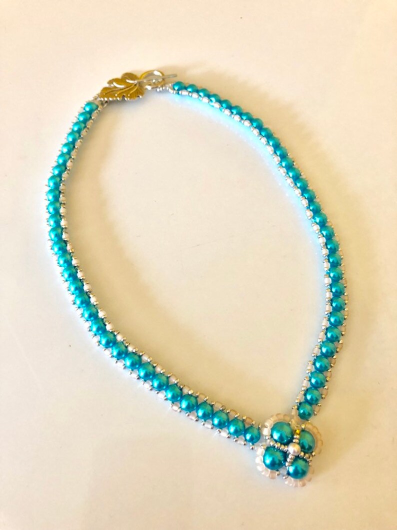 Light Blue Silver and White Necklace Pearl Necklace Hand Etsy