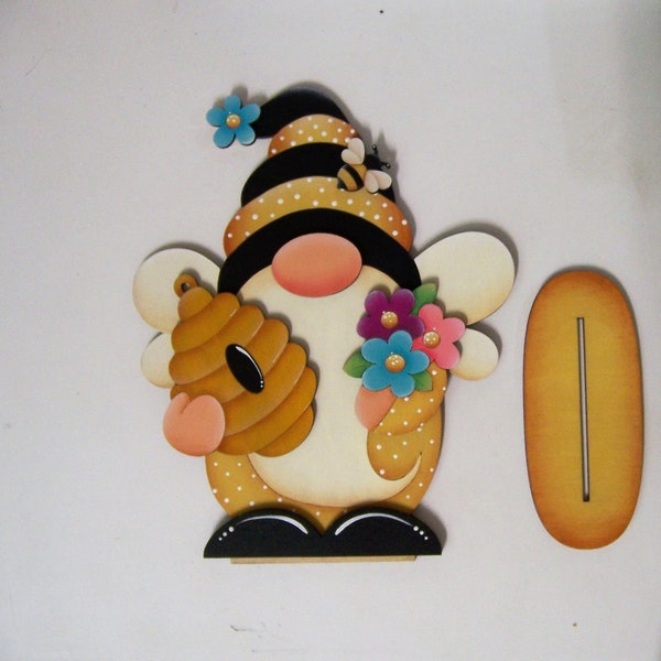 Blooms and Bees Gnome - LARGE - A NEW  2022 Design by Renee Mullins /Plum Purdy - Table Top Decor  Shelf Sitter