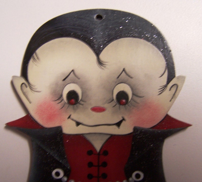 Hand Painted Wood Halloween Ornament Dracula deVine by Jamie Mills-Price