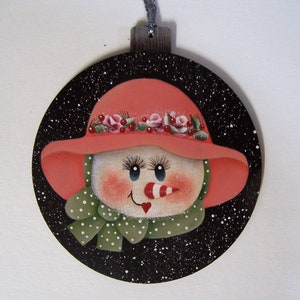Snowman (Snowgirl) Holiday Wooden Tree Ornament - Hand painted - Holiday Tree Decor - Christmas Decoration