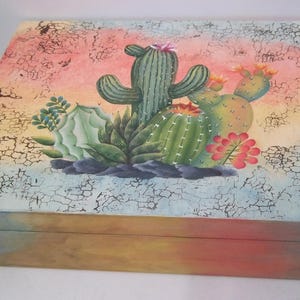 Cactus Design Box - A Sandy LeFlore Design - Hand painted - hinged box