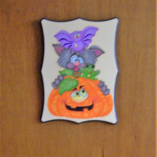 Cats 'n Bats in the Pumpkin Patch - NEW DESIGN by Sharon Cook - Wall Hanging - Halloween Decor