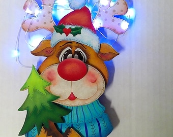 Tangled Lights Moose with Tree  Christmas Ornament - A Design by Sharon Cook