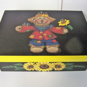 Scarecrow Teddy Storage Box - Designed by Holly Hanley - Hand painted  on Wood - Container - Box with Lid