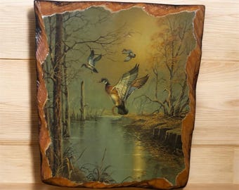 Vintage Wood Backed Duck Paintings: Country Home Wall Decor (Set of 2)