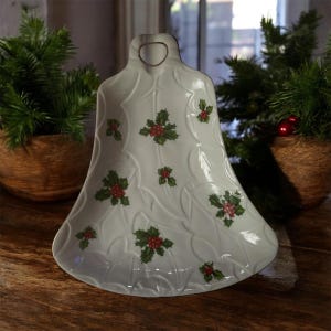Linke China Holly Berry Konfektschale, Weihnachten, Urlaub, handbemalt mit Goldrand