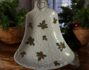 Lefton China Holly Berry Candy Dish, Christmas, Holiday, Hand Painted with Gold Trim