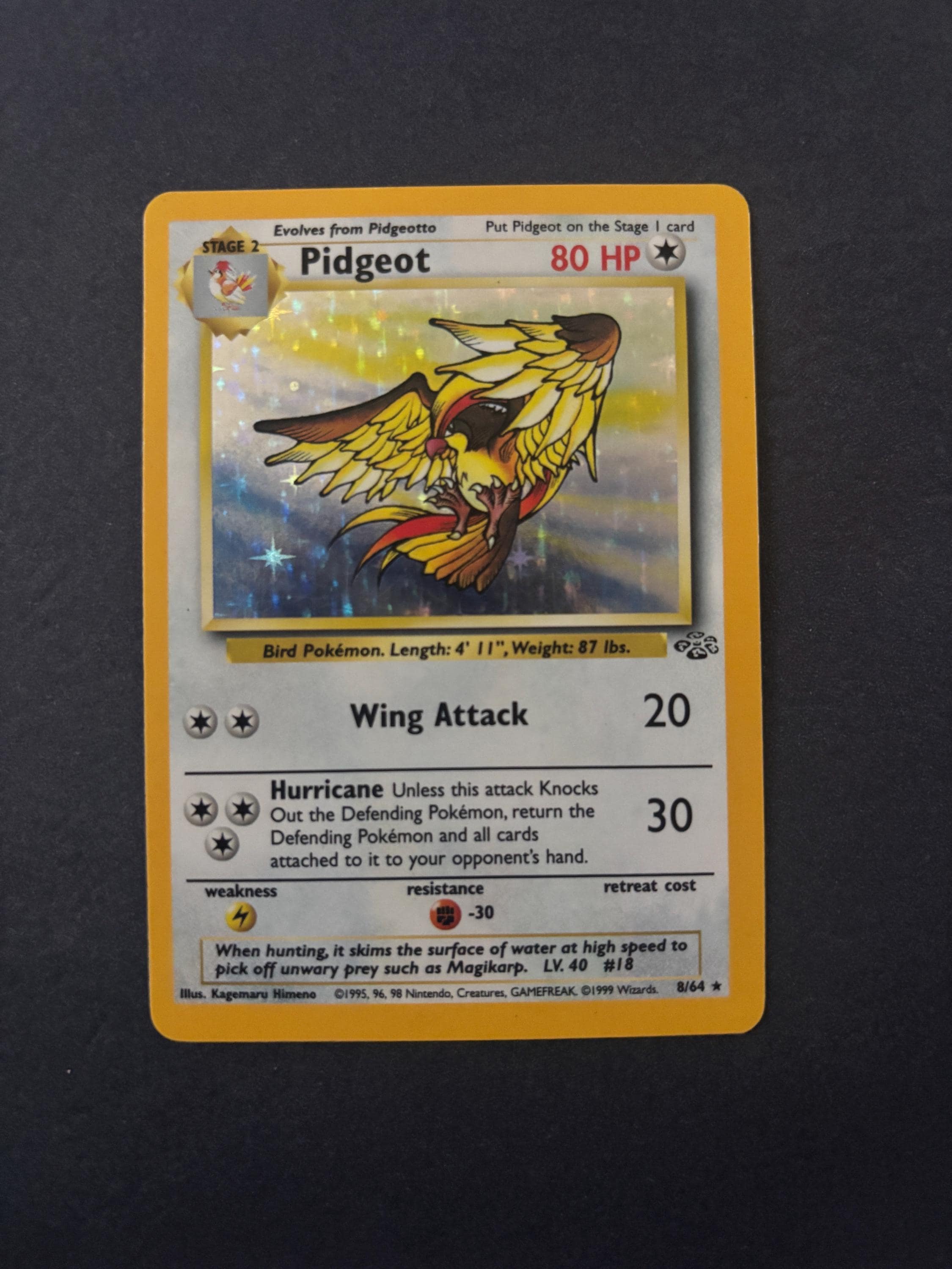 1999 pidgeot pokemon card Jungle 8 Pidgeot-holo PSA 8 Graded [2] Wing Attack (20) Attack 2 Pidgeot Pokemon Cards Price Guide