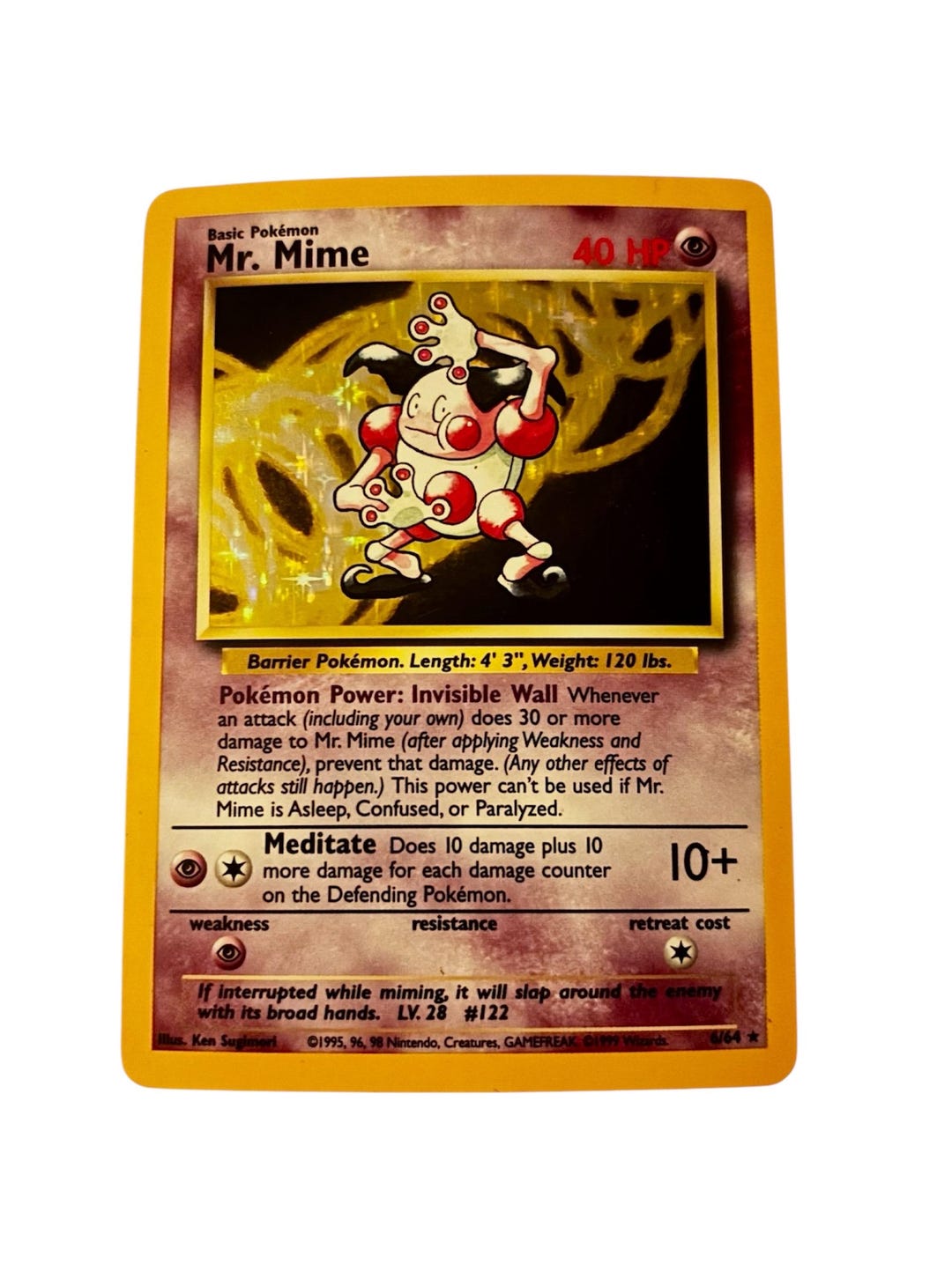 Rare Vintage Misprint Mr. Mime Holographic Pokemon Players Card 6/64 ...
