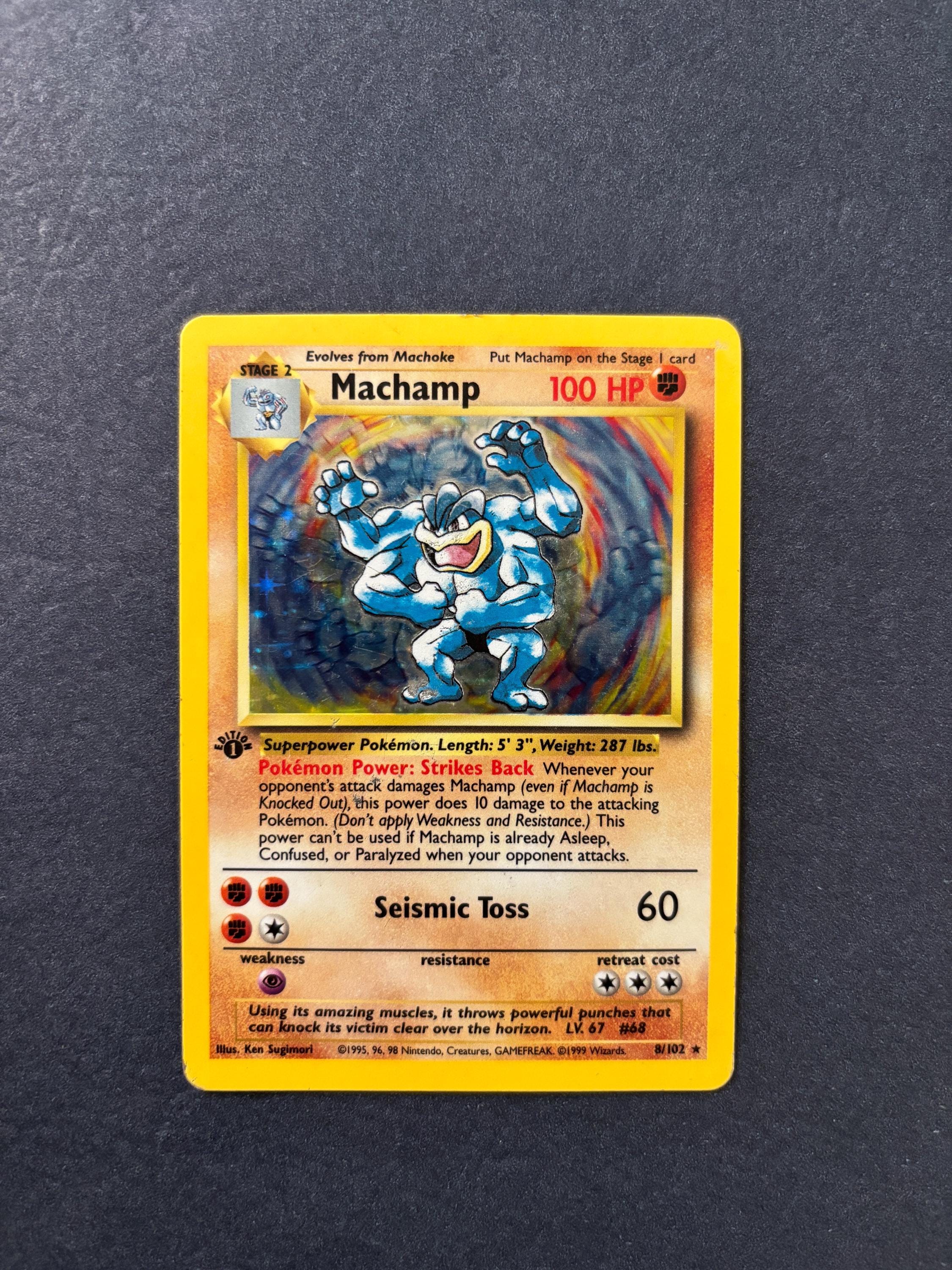 pokemon base set 1st edition holofoil card #8/102 machamp Rare Vintage 8/102* Collectible Playing Discover the rare Machamp Holo 1st Edition PSA 9 from the 1999 Pokemon Game Machamp - 1st Edition -
