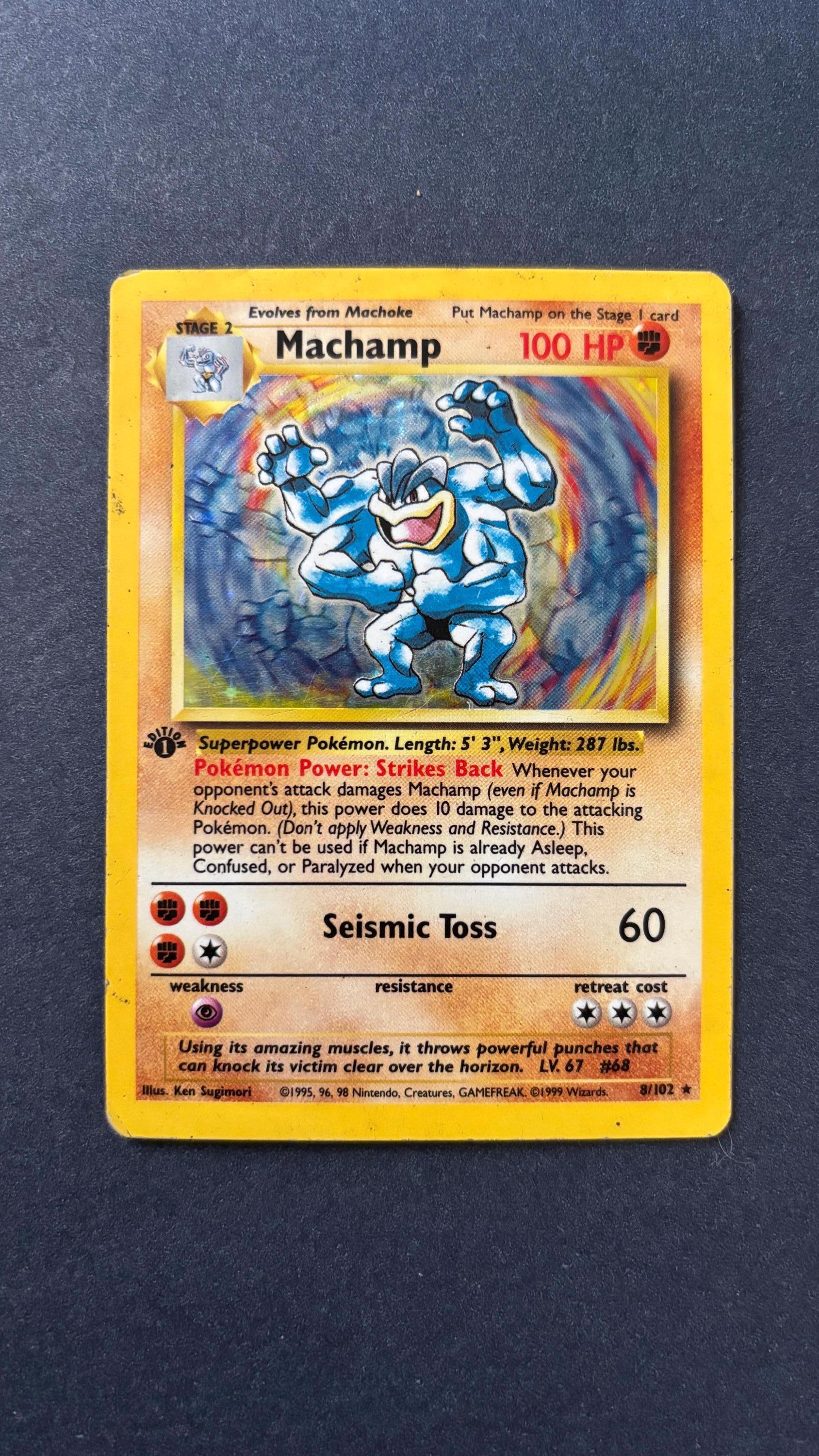 Vintage 1995, 96, 98 Nintendo Pokemon Machamp Holographic 1st Edition  Playing Card, Rare