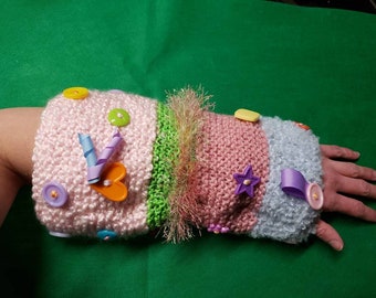 Large Fidget Sleeve/Sensory Muff Twiddle Fiddle Alzheimer's Dementia A.D.H.D., Autisum, Soother, Hand Knit USA Free Shipping