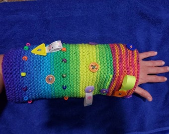 Fidget Sleeve/Sensory Muff Twiddle Fiddle Alzheimer's Dementia A.D.H.D., Autisum, Soother, Hand Knit Xlarge USA Free Shipping