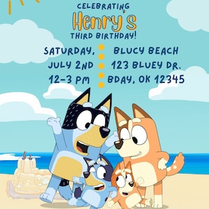 Bluey Beach Bash birthday invitation