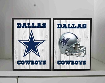 Dallas Cowboys 2pc "White Wood" set of free standing 5x4 inch wooden signs NFL tier tray wreath insert