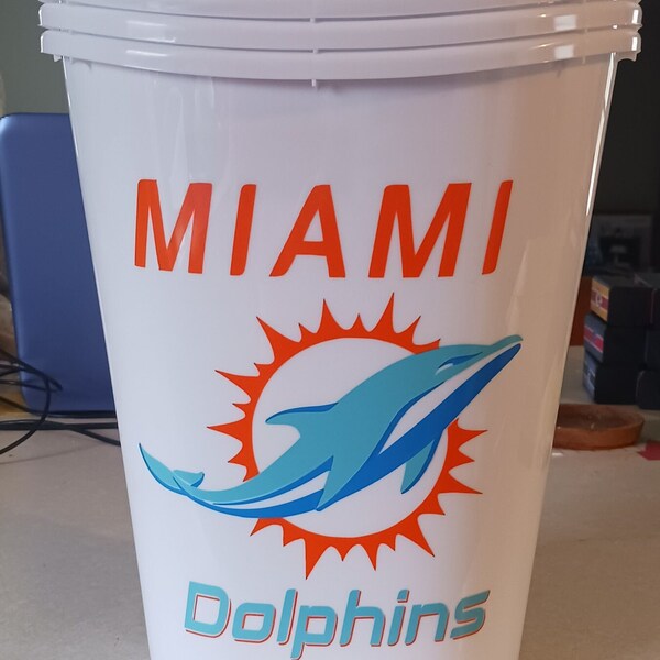 Miami Dolphins Die-Cut Vinyl Decal Trash Can Bathroom  Laundry Man Cave NFL Football Men's Gift