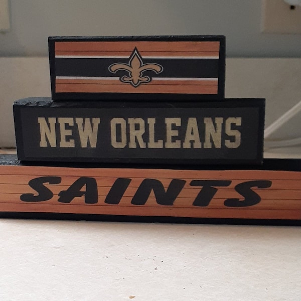 New Orleans Saints 3pc 2x2 stackable wooden sign Office Man Cave NFL living room Men's Gift