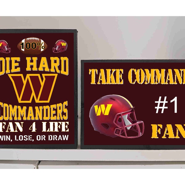 Washington Commanders 2pc set Wood Signs of free standing 5x4 inch wood signs living room bedroom Man Cave NFL