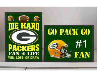 Green Bay Packers 2pc set of free standing 5x4 inch wooden signs NFL