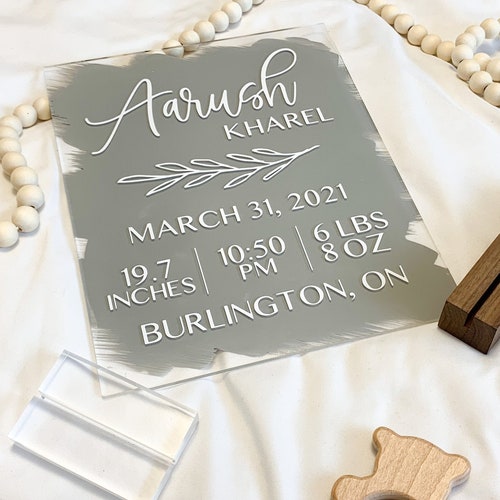Baby Birth Stats Acrylic Sign Personalized - Bebe Home Decor Burlington Baby Birth Stats Acrylic Sign Personalized - Bebe Home Decor Burlington