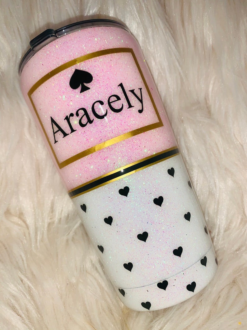 Kate Spade Tumbler Light Pink Glitter Tumbler White Tumbler Etsy
