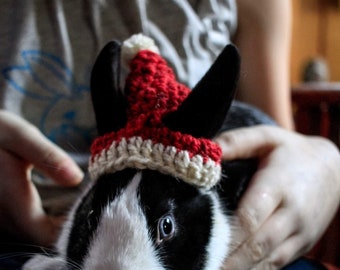 Handmade Crocheted Wool Rainbow Striped Hat for Binkies Bunny rabbits