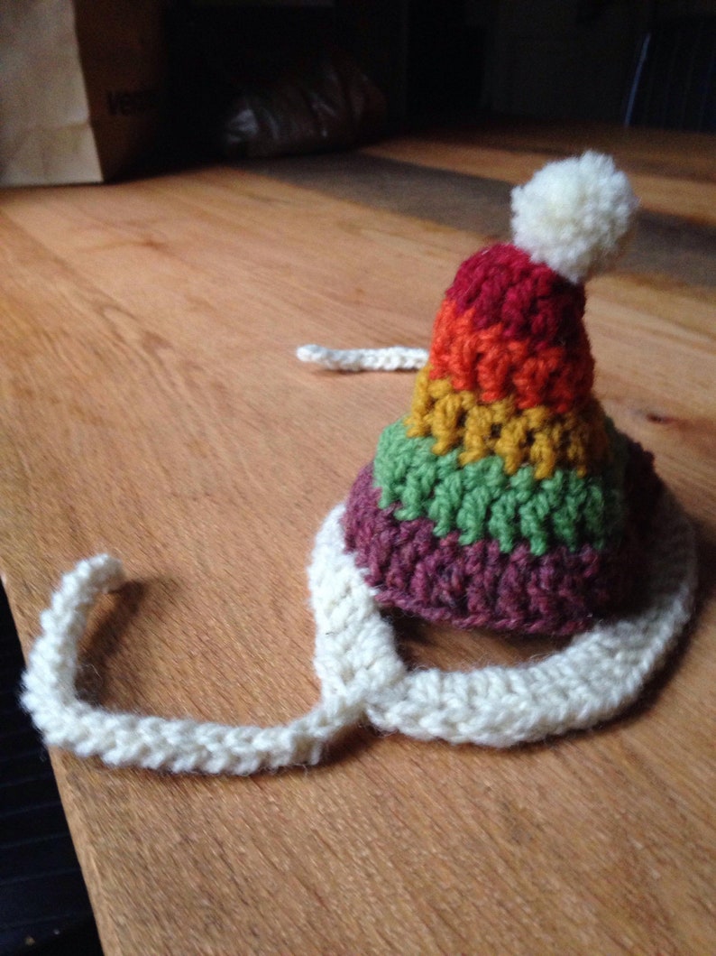 Handmade Crocheted Wool Rainbow Striped Hat for Binkies Bunny rabbits