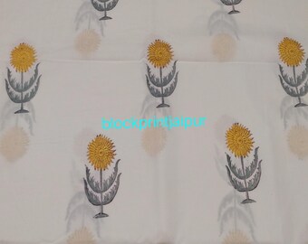 Hand Block Print Cotton Voile Fabric, Floral Design