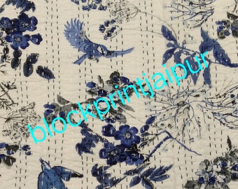 Indio hecho a mano algodón Kantha edredón Boho Kantha edredón impreso reversible Kantha un solo tamaño edredón