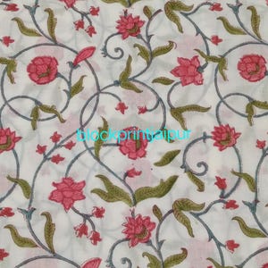 Tissu ample en coton imprimé à la main, tissu voile de coton, tissu imprimé bloc de coton Jaipuri, tissu en coton indien, tissu en coton pour robes